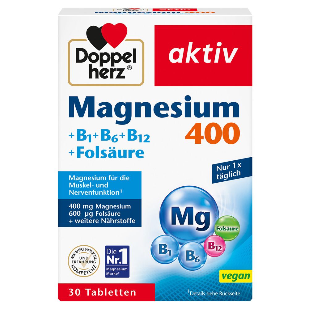 Doppelherz® active Magnesium 400 + B1 + B6 + B12 + Folic Acid Tablets 30 St