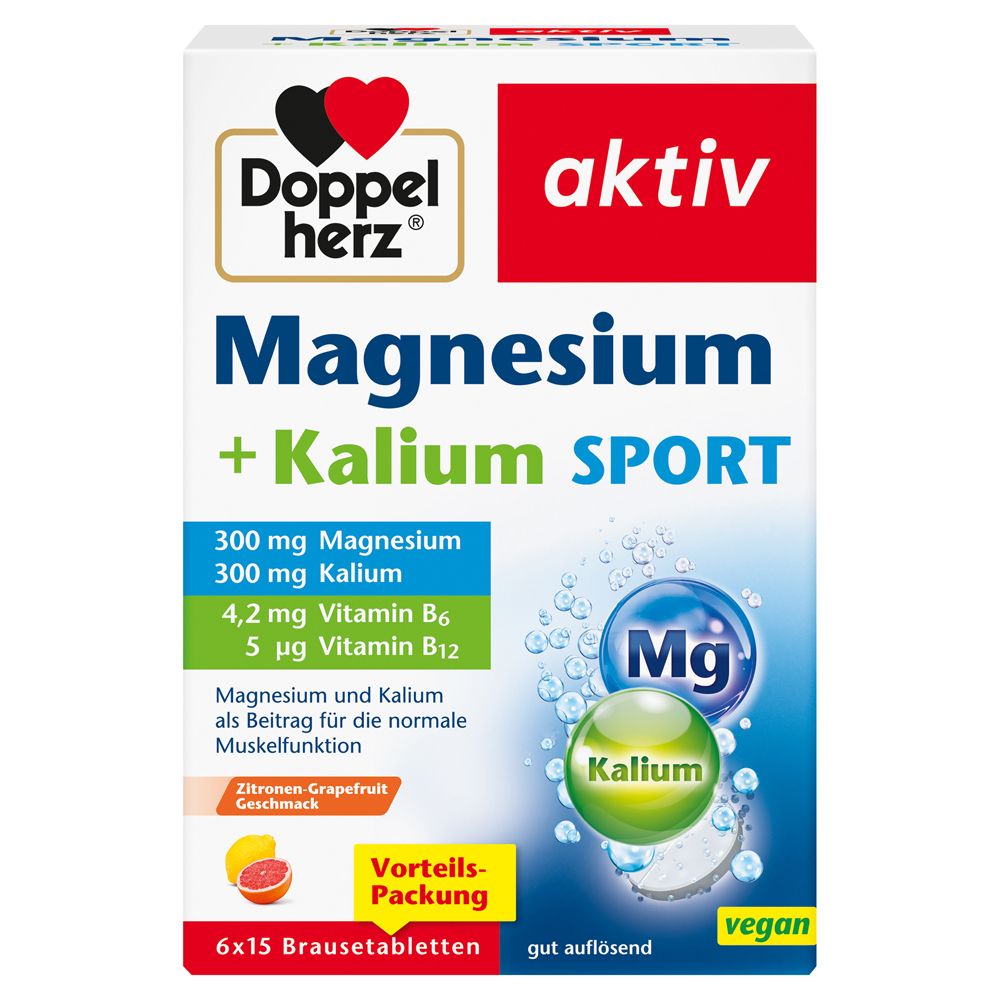 Doppelherz® active Magnesium + Potassium Sport effervescent tablets 6x15 St