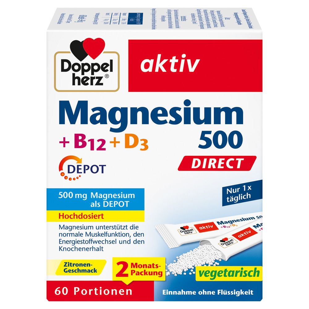 Doppelherz® Magnesium 500 +B12 + D3 Direct Depot 60 St