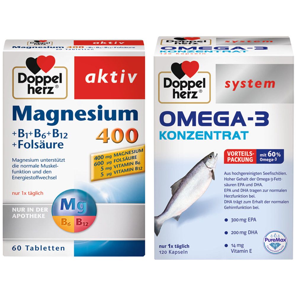 Doppelherz® OMEGA-3 Concentrate + active Magnesium 400 + B1 + B6 + B12 + Folic Acid 1 St
