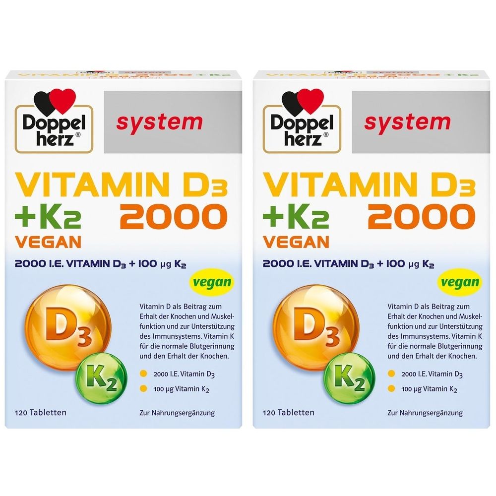 Doppelherz® system Vitamin D3 + K2 2000 Vegan, 240 capsules