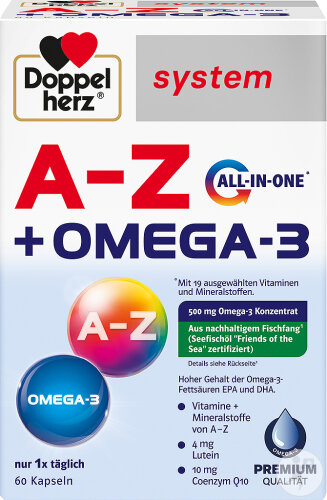 Doppelherz System A-Z + Omega-3 All-In-One Capsules, 60 count