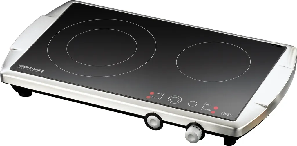 Rommelsbacher Double hotplate CT 3400/E, stainless steel housing, original SCHOTT Ceran® glass ceramic cooking surface, energy-saving, 2 cooking zones, retractable knobs