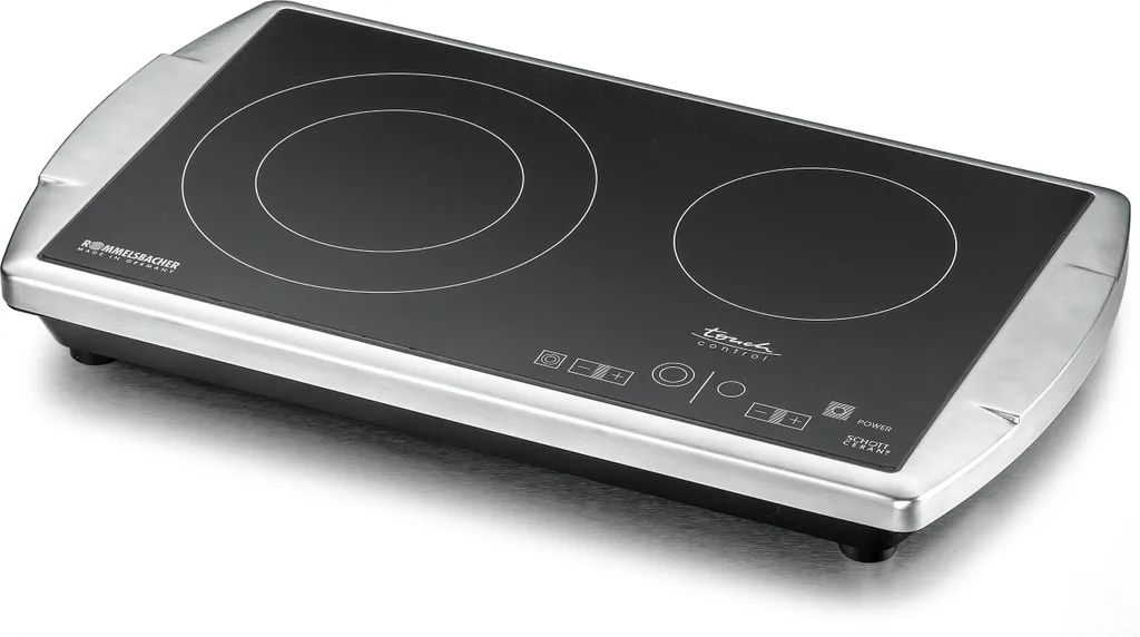 Rommelsbacher Double hotplate CT 3403/TC, stainless steel housing, original SCHOTT CERAN® glass ceramic cooking surface, energy-saving HiLight® technology, electronic operation, touch control, 9 power levels, 2 cooking zones, 3400 watts