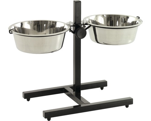 Double bowl stand KARLIE adjustable with 2 bowls 1600 ml