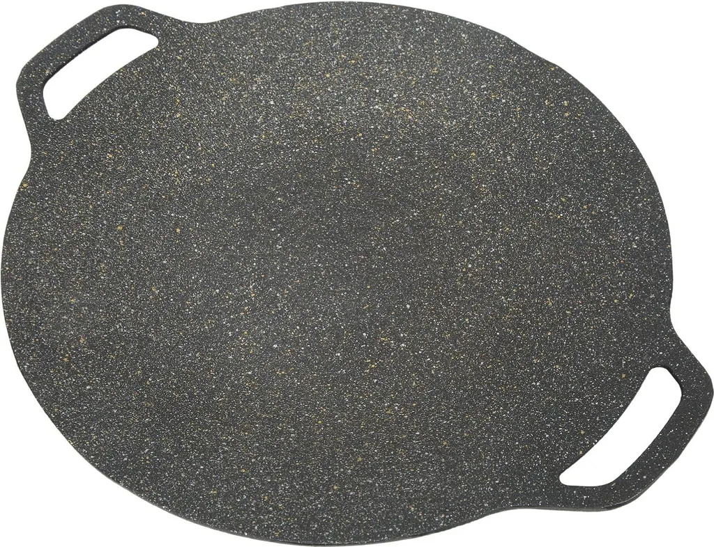 Markenlos Double handles, black ribbed Korean cast aluminum grill pan - 38 cm, ideal for camping