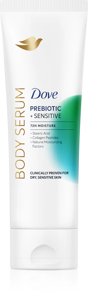 Dove Prebiotic Body Serum regenerates the skin barrier.