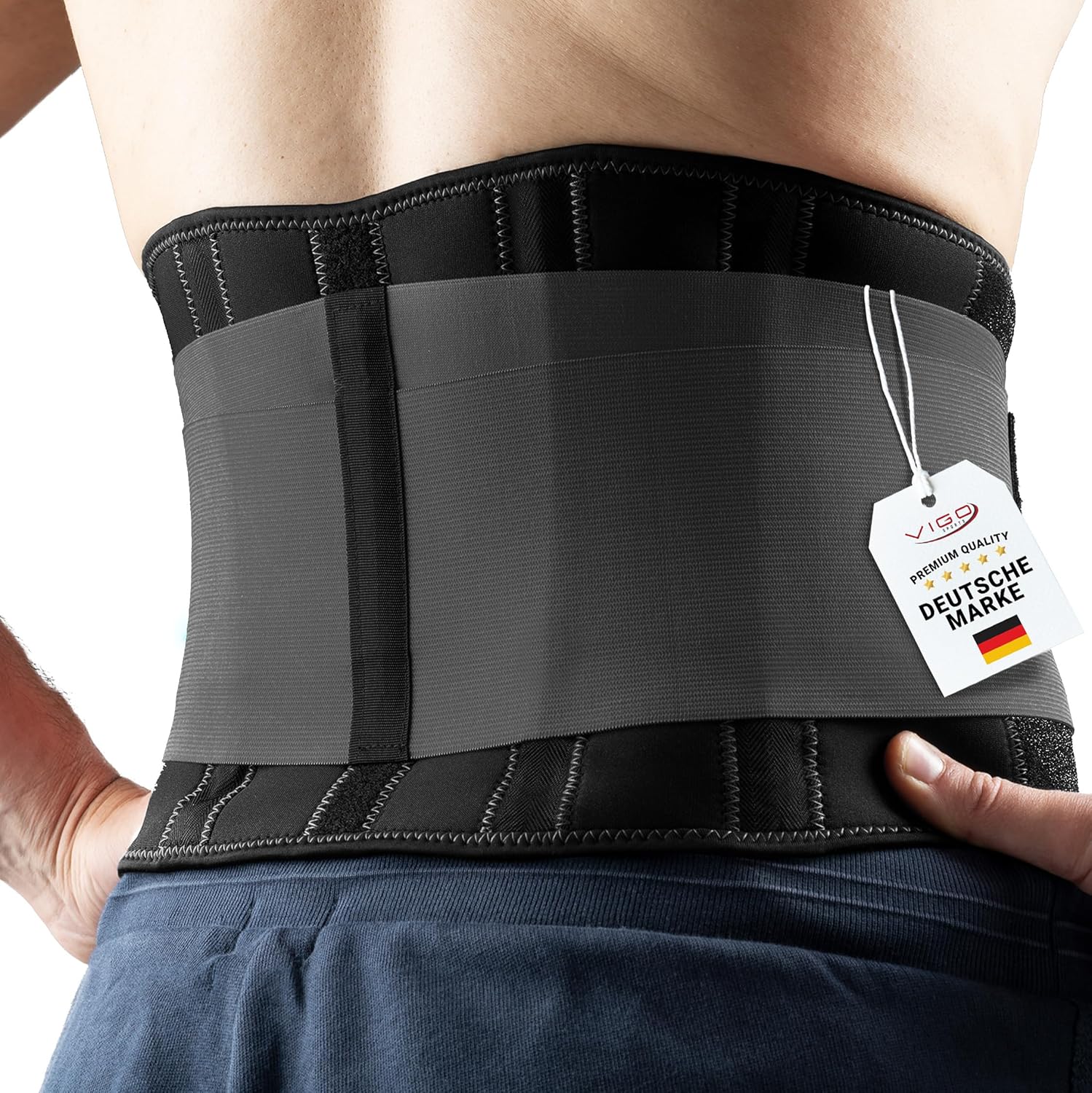 VIGO SPORTS Store Vigo Sports Back Brace, Machine-Washable – Anti-Sweat Kidney Belt for Effective Back Stabilization – Back Support Belt for Men and Women – Warming Lumbar Support Belt