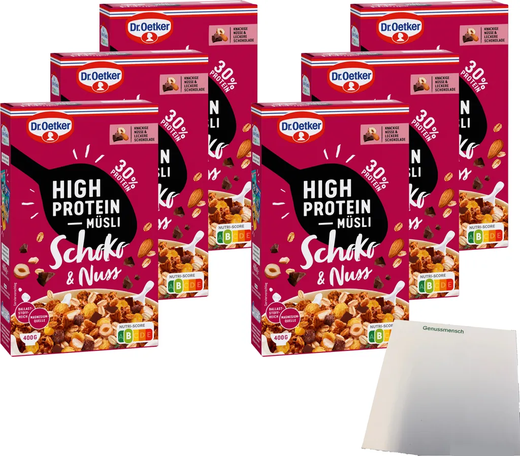 Dr. Oetker High Protein Muesli Chocolate & Nut 6-pack (6x400g pack) + usy Block