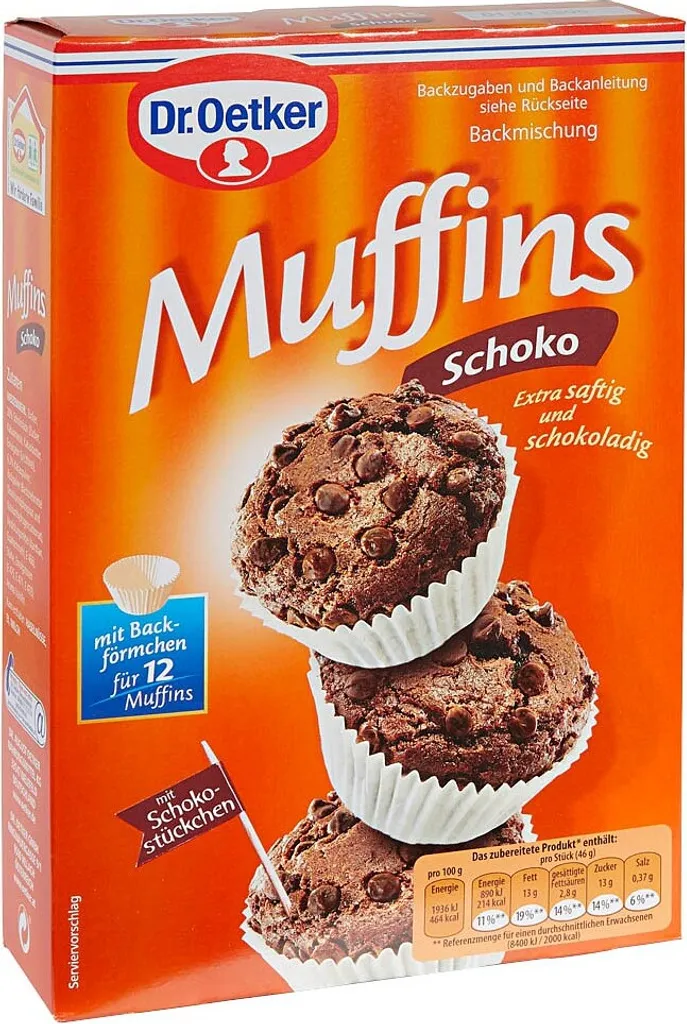 Mega-Paradies Dr. Oetker Chocolate Muffins Extra Moist with Chocolate Pieces 335g