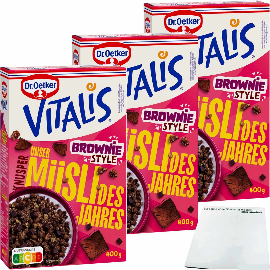 Dr. Oetker Vitalis Crunchy Muesli of the Year Brownie Style 3-pack (3x400g pack) + usy Block