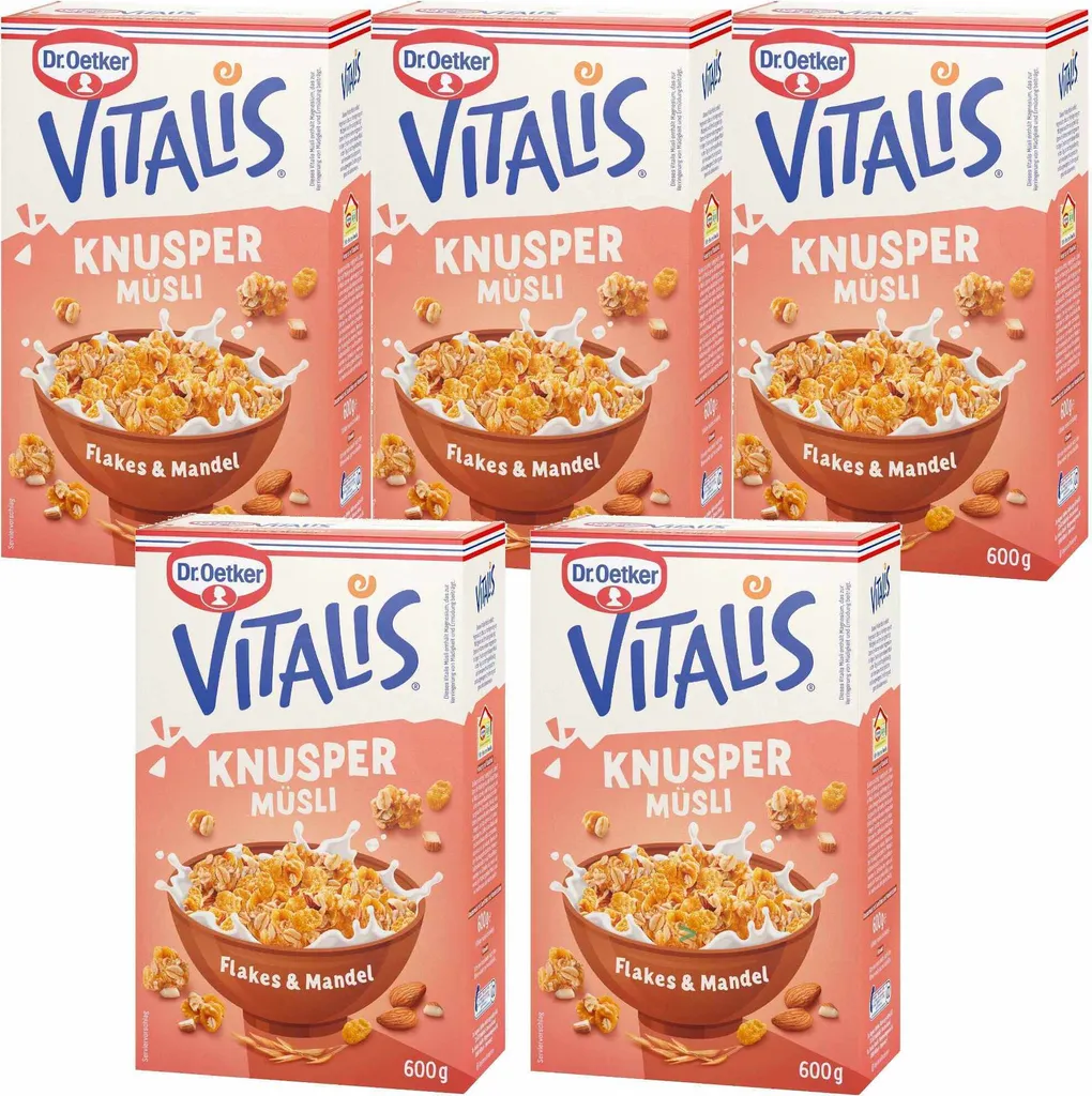 Dr. Oetker Vitalis Crunchy Muesli Flakes and Almonds (5 x 600g pack)