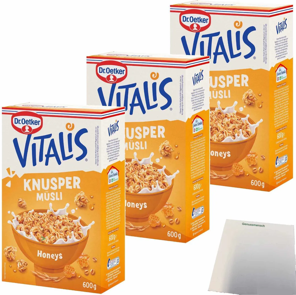 Dr. Oetker Vitalis Crunchy Muesli Honeys Pack of 3 (3x600g pack) + usy block