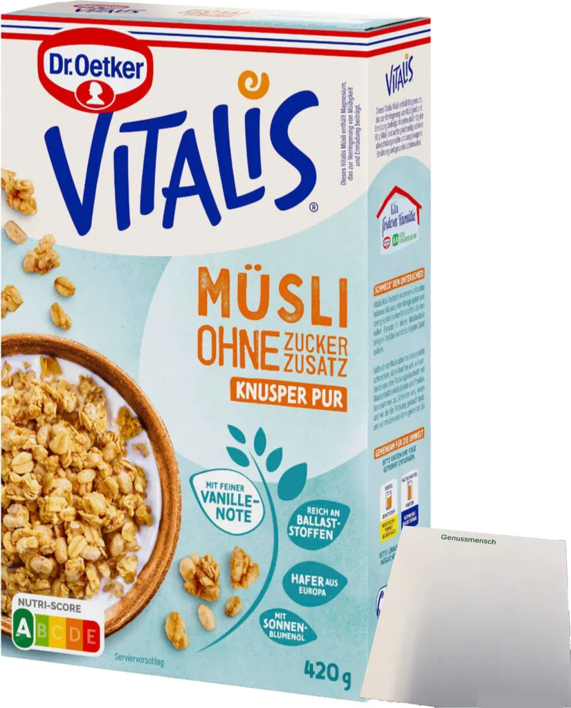 Dr. Oetker Vitalis Crunchy Muesli with no added sugar (420g pack) + usy Block