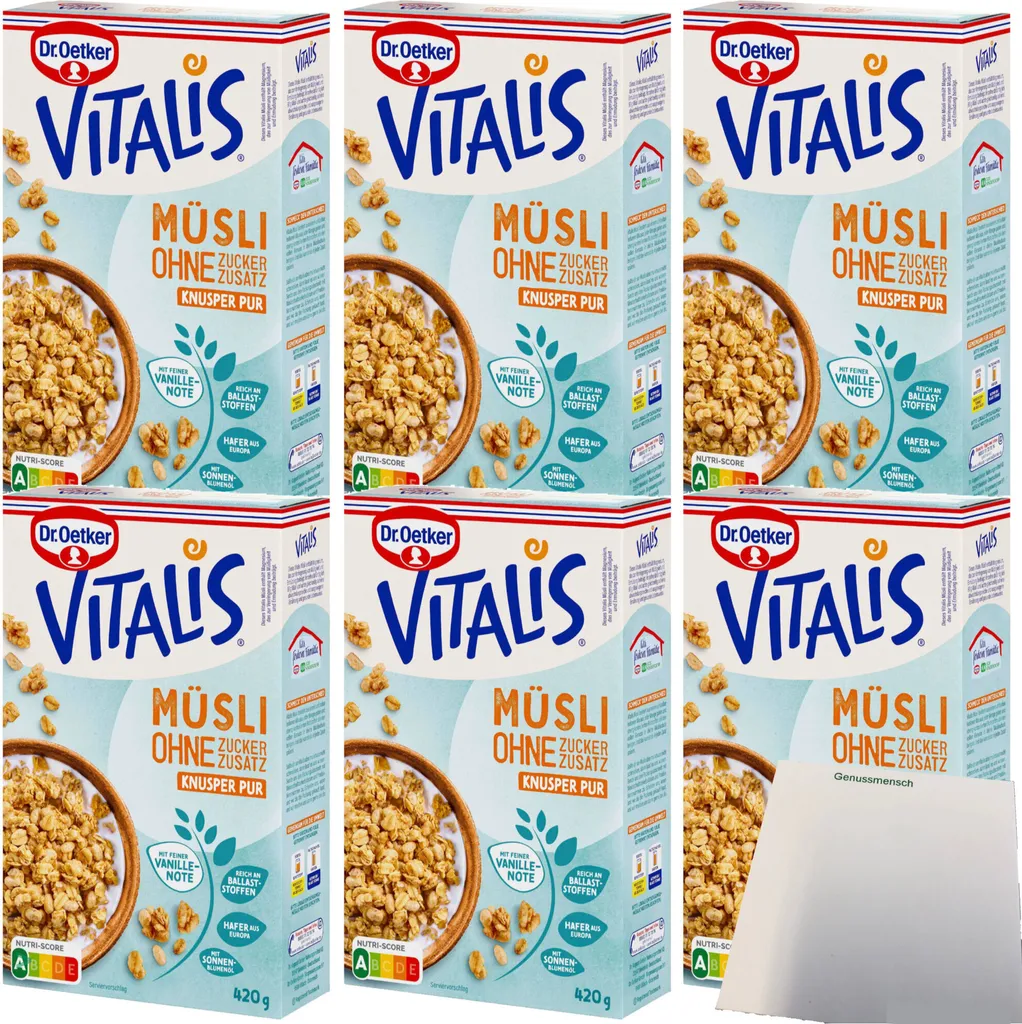 Dr. Oetker Vitalis Crunchy Muesli with no added sugar, 6-pack (6x420g pack) + usy Block