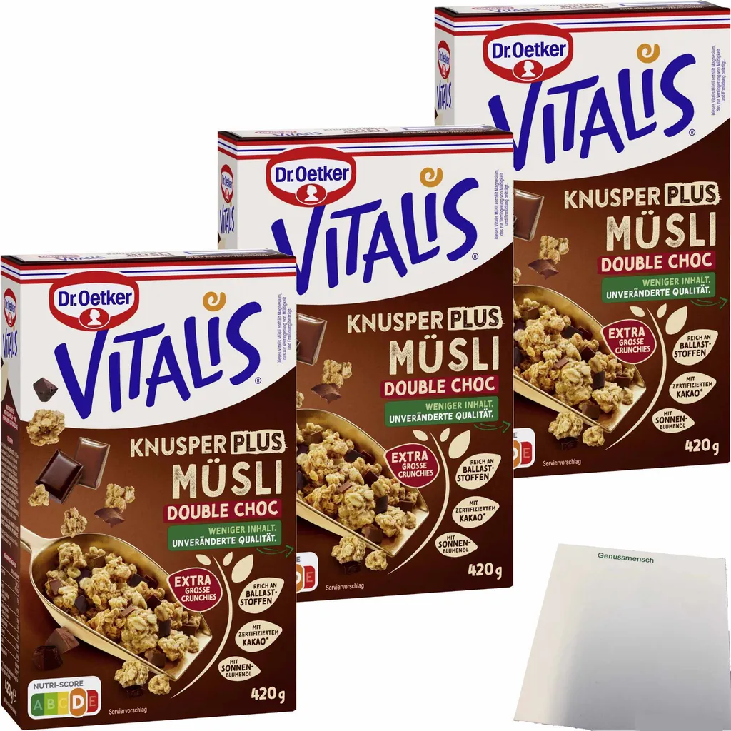 Dr. Oetker Vitalis Knusper Plus Muesli Double Choc 3-pack (3x420g pack) + usy block