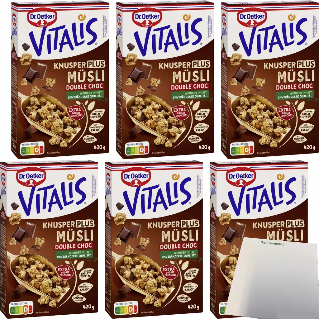 Dr. Oetker Vitalis Knusper Plus Muesli Double Choc 6-pack (6x420g pack) + usy block