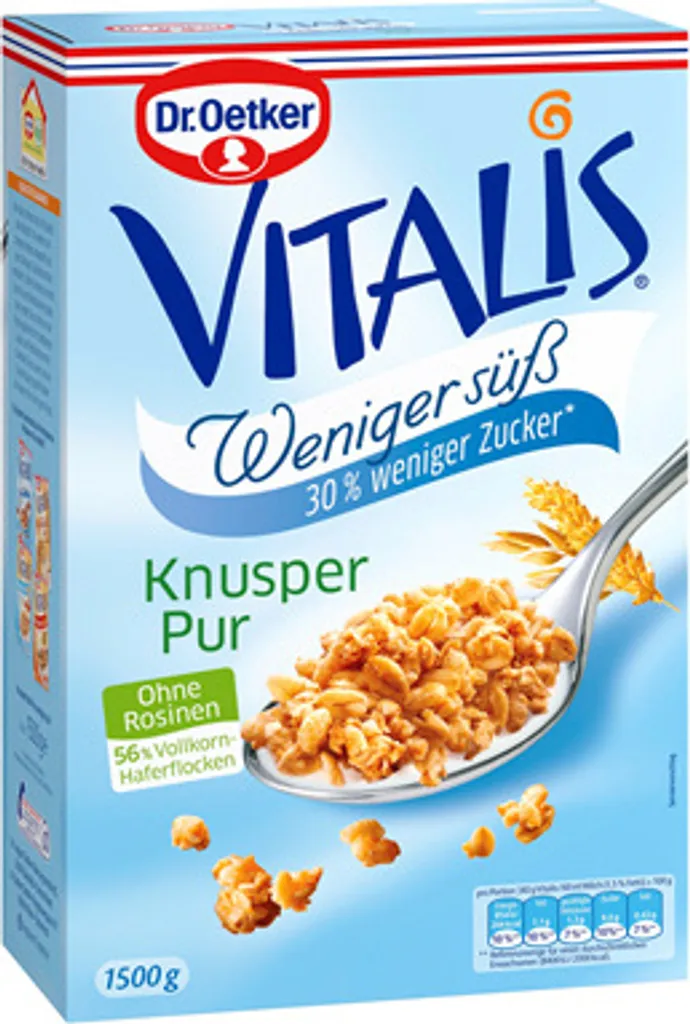Mega-Paradies Dr. Oetker Vitalis Crunchy Muesli, less sweet, less sugar, 1500g