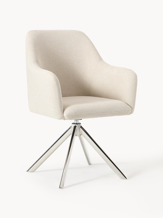 Westwing Collection Swivel armchair Isla- Woven fabric Off White, silver-colored shimmering