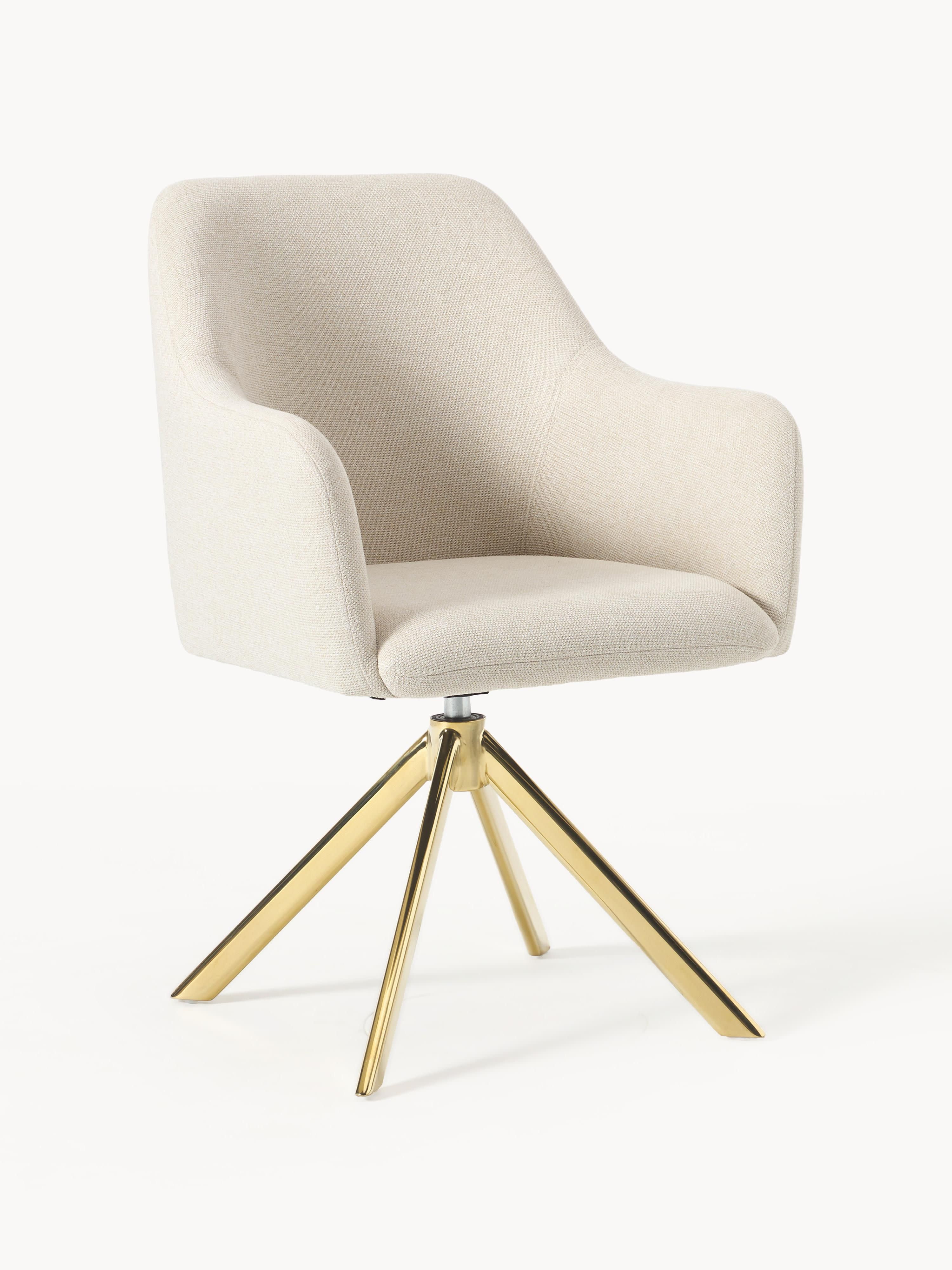 Westwing Collection Swivel armchair Isla - Woven fabric Off White, gold-colored shimmering