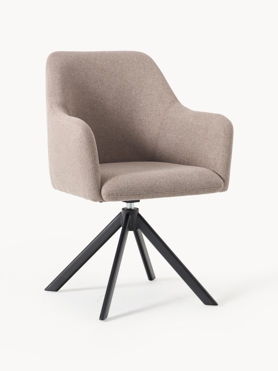 Westwing Collection Swivel armchair Isla- Webstoff Taupe, Schwarz matt