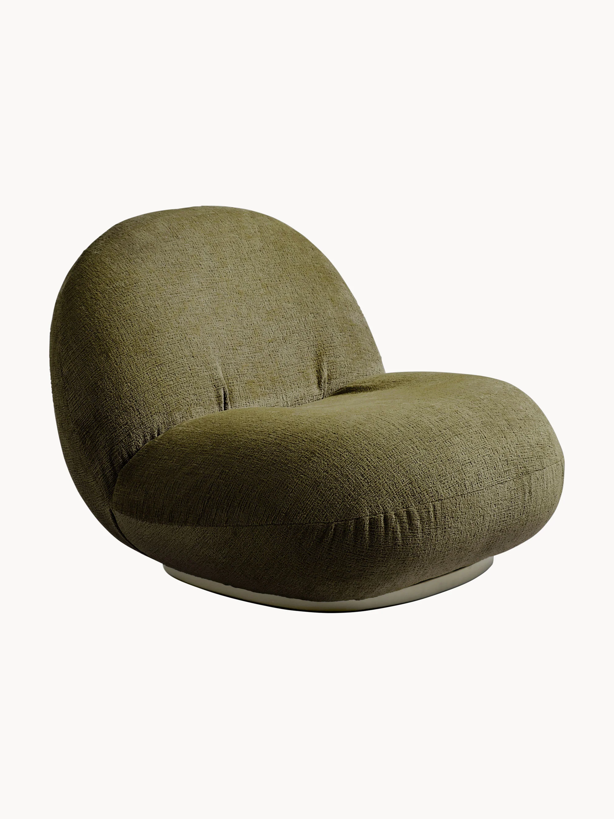 Pacha swivel lounge chair, GUBI for UNICEF, Olive green, greige