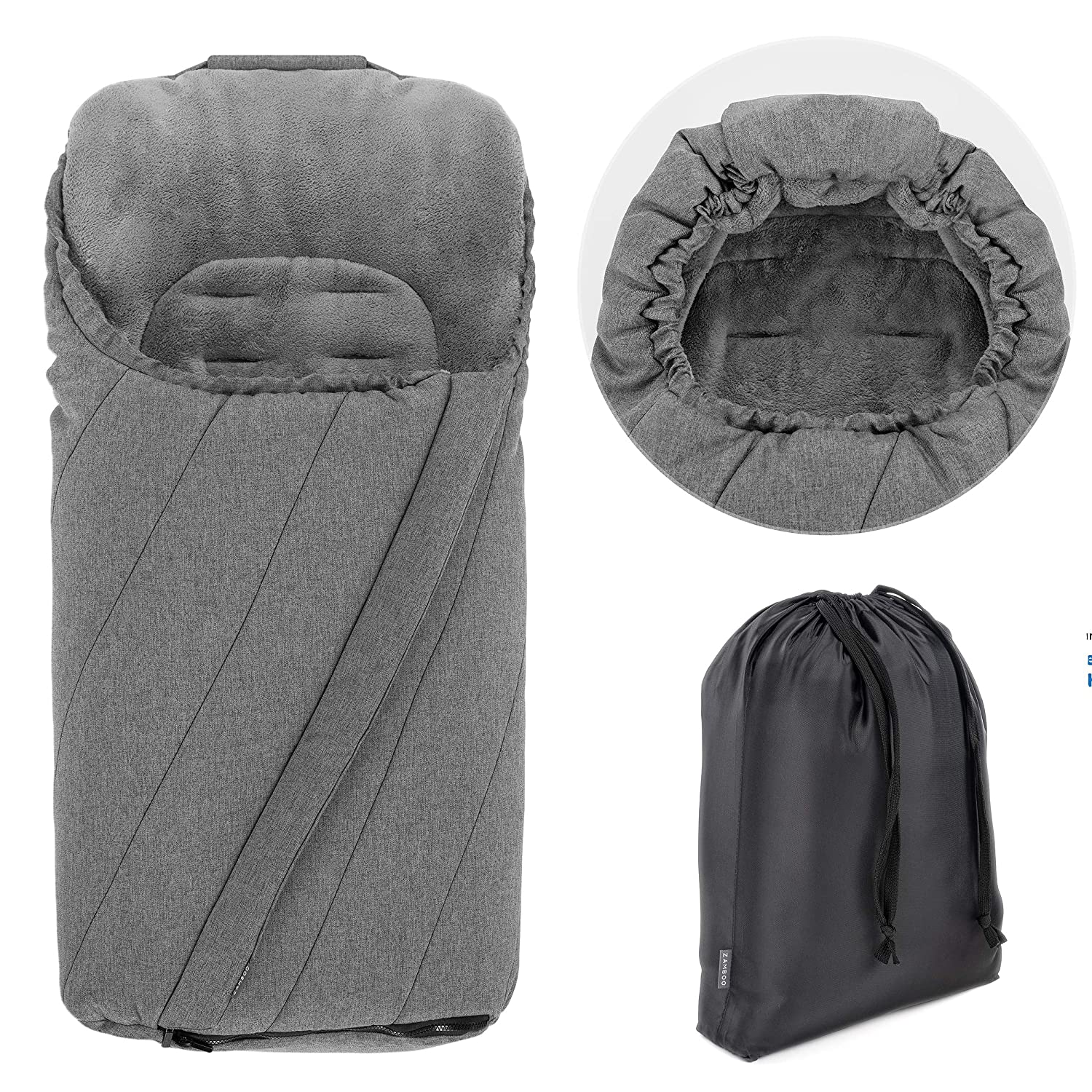 Zamboo Universal footmuff for pram and pushchair. Anti-slip, soft, deluxe, Thermo Fleece and warm mummy-like hood, mottled, grey.