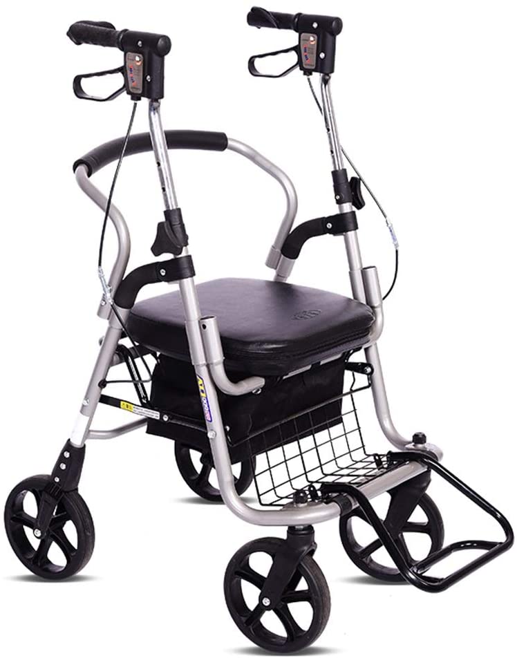 Rollatoren Folding Apartment Walking Aids Seniors Folding Rolator Light Metal Foldable Folding Walking Trolley Made of Aluminium Alloy (Colour: Silver, Size: 60 x 65 x 96-105 cm)