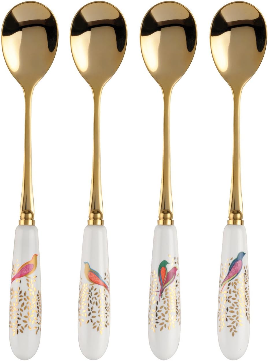 Sara Miller London Portmeirion Home & Gifts Chelsea Teaspoon Set of 4, Ceramic, Multi-Colour, 15cm Long