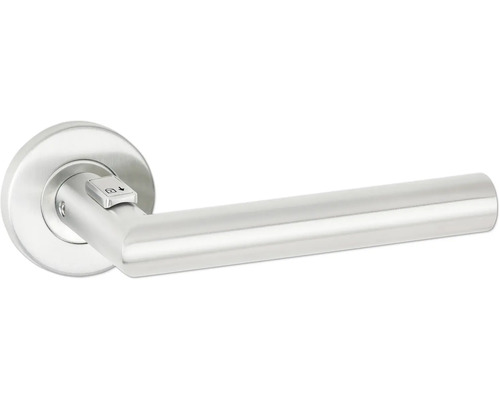 Pair of handles Hermat Basic 02 Fastlock on a high rosette, round DIN left, matt stainless steel