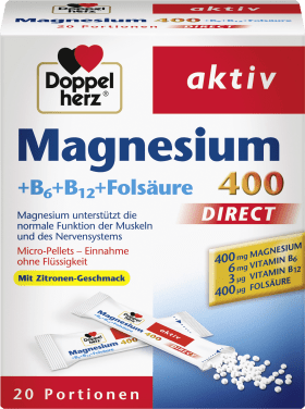 Doppelherz Magnesium 400 + Vitamins B6 + B12 + folic acid direct granules 20 pcs., 24 