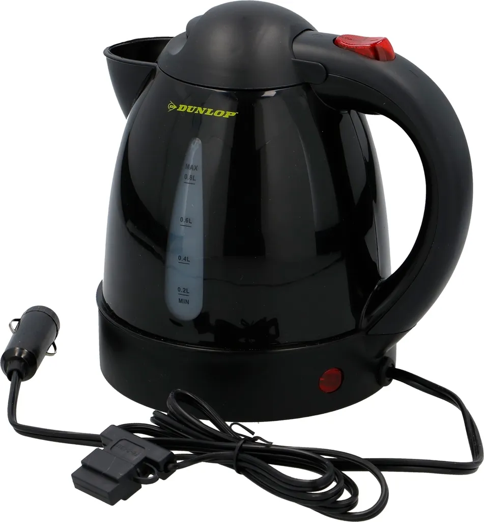 Dunlop Travel Kettle 24V Black, 0.8L - Portable Kettle with Cigarette Lighter Plug - Thermal Protection and Boil-Dry Protection