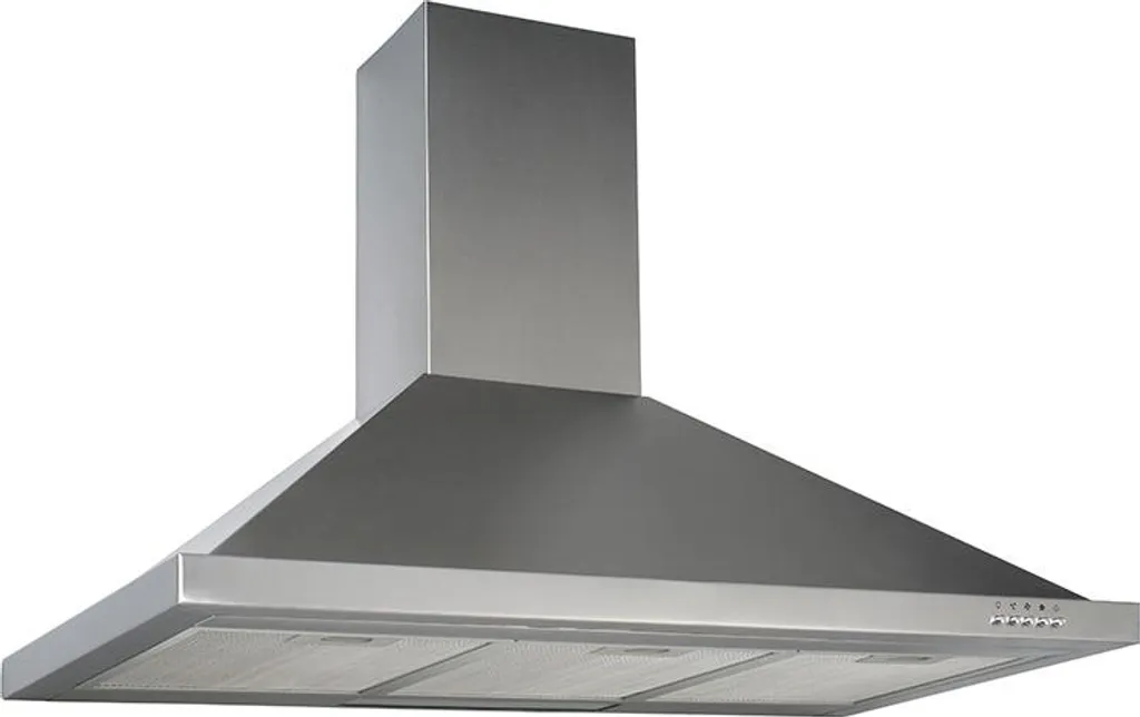 Extractor hood, wall-mounted, chimney hood, 90 cm, stainless steel, exhaust/recirculation, Respekta