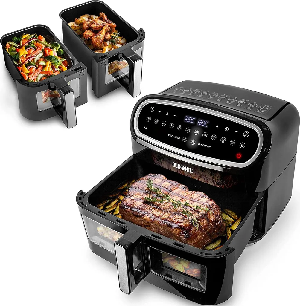 Duronic AF34 BK Hot Air Fryer | Air fryer with 2 x 4.5 liter and 10 liter capacities | Simultaneous cooking or finishing | 10 programs | 2400 W