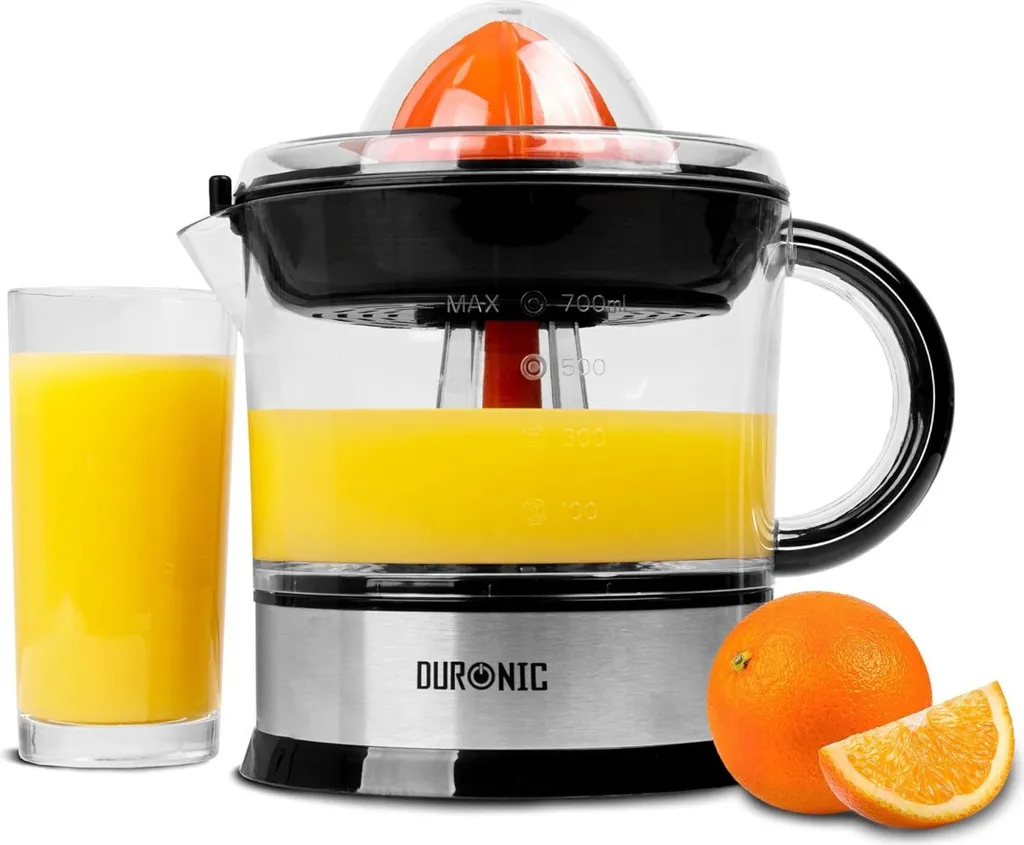 Duronic JE407 Electric Citrus Juicer | 40W Juicer | 700ml Capacity | Includes 2 Interchangeable Juicing Cones | Fruit and Orange Press | Juicer with Pulp Strainer | Slow Juicer