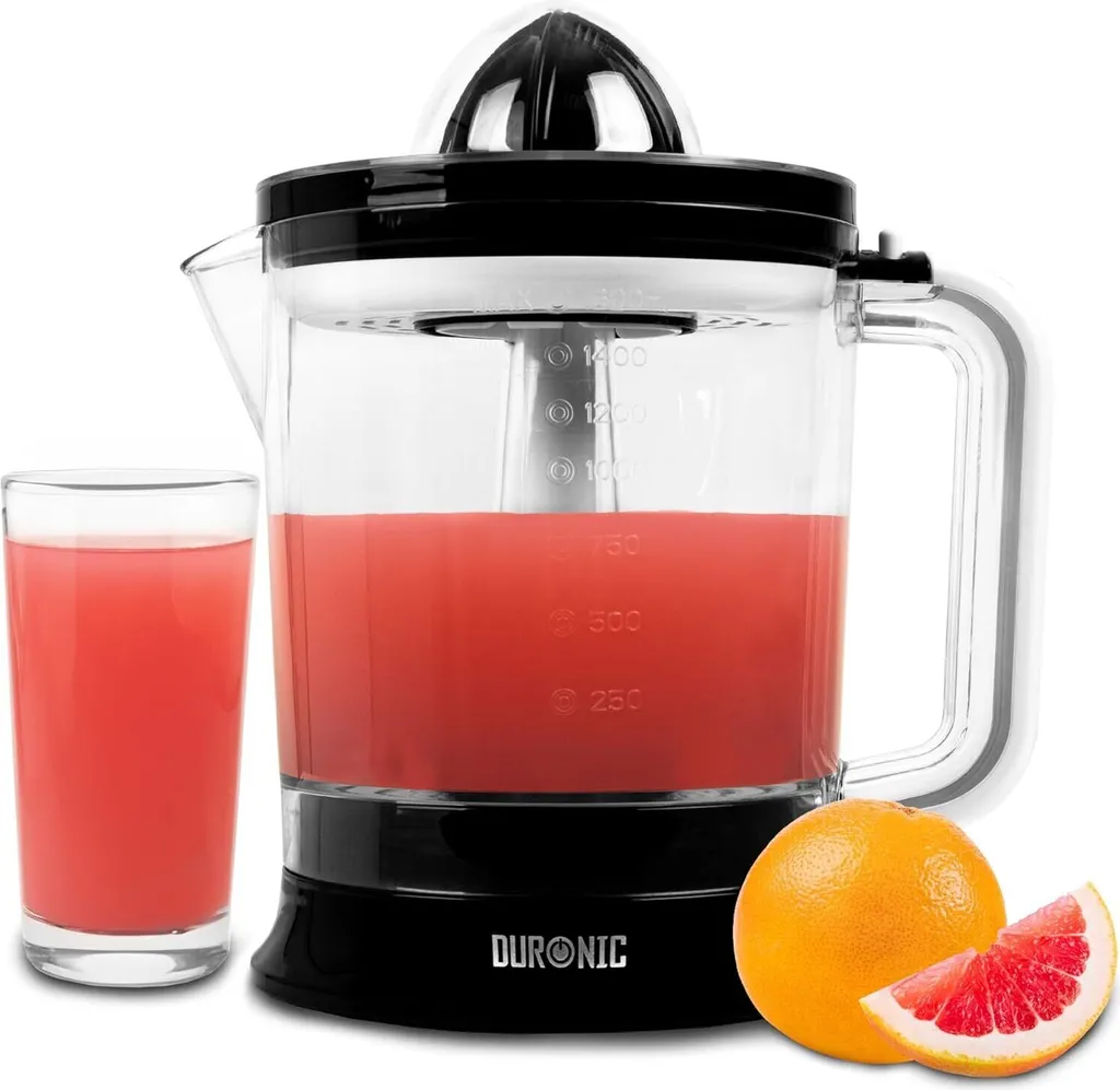 Duronic JE416 Electric Citrus Juicer | 40W Juicer | 1.6L Capacity | Includes 2 Interchangeable Juicing Cones | Fruit and Orange Press | Juicer with Pulp Strainer | Slow Juicer