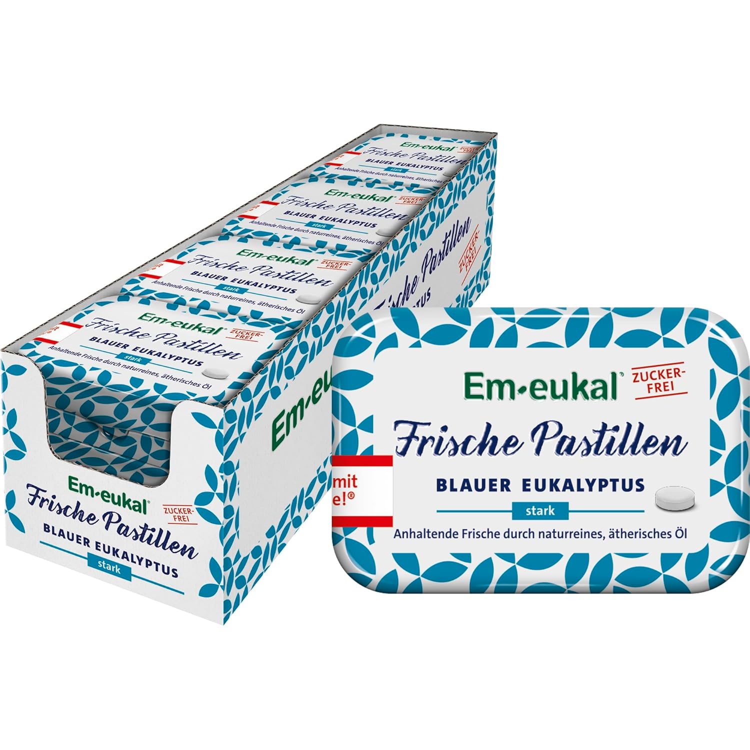 Em-eukal Fresh Pastilles Blue Eucalyptus, Sugar-Free, Lasting Freshness Thanks to Natural Pure & Essential Oil, 12 x 20 g