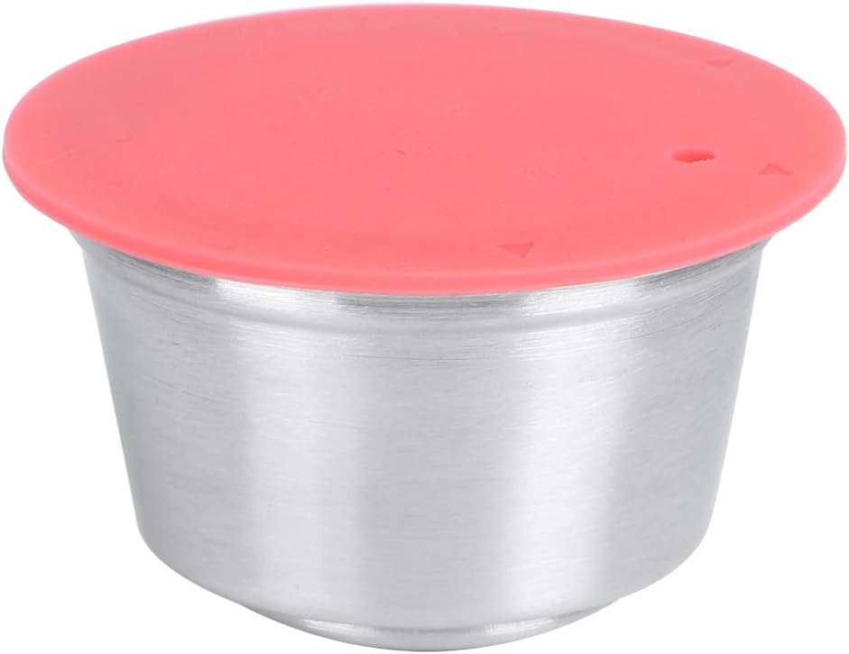 TOPINCN Reusable coffee capsule, stainless steel coffee capsule holder, refillable reusable capsule holder, capsule cup with silicone lid for the home office (red)