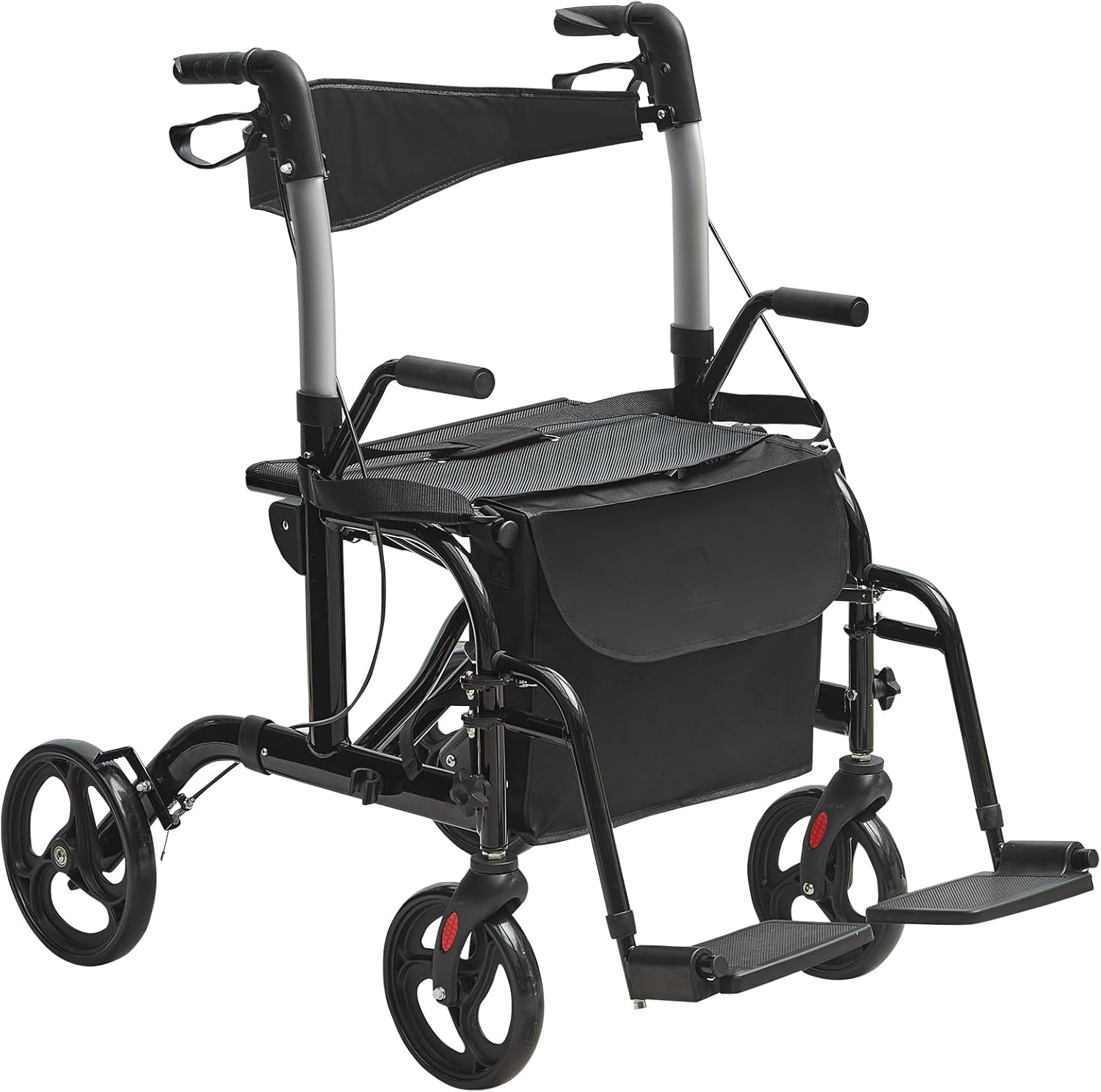 VEVOR 2 in 1 Rollator and Transport Chair Folding Rollator Wheelchair Combination and Footrests Lightweight Aluminum Walker with Adjustable Handle All Terrain Wheels 300 lbs Black