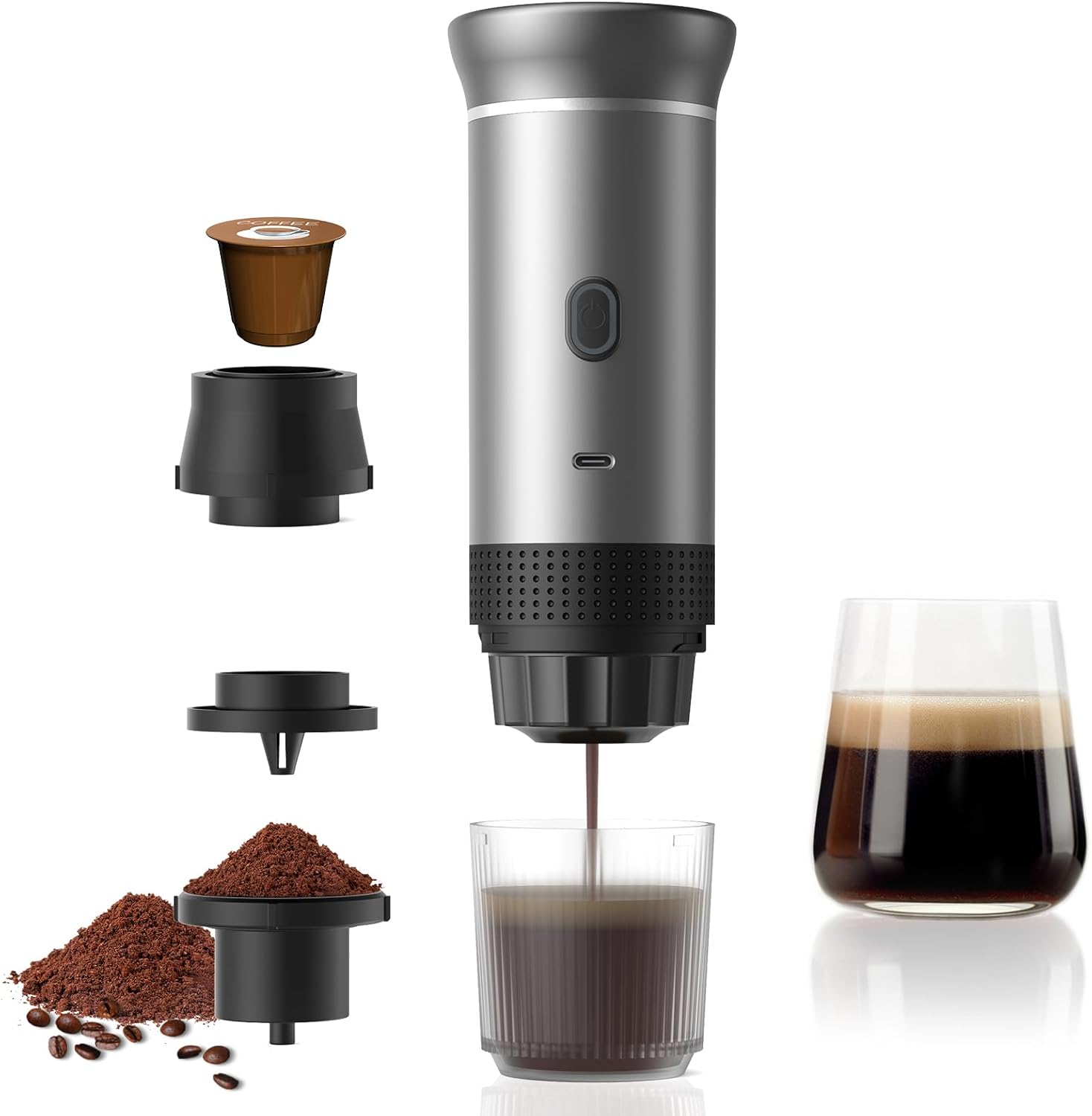 Vunzo Electric Espresso Machine, Portable Coffee Machine, Self-Heating with USB-C, Capsule Coffee Machine Mini, Travel Coffee Machine, Camping Coffee Machine