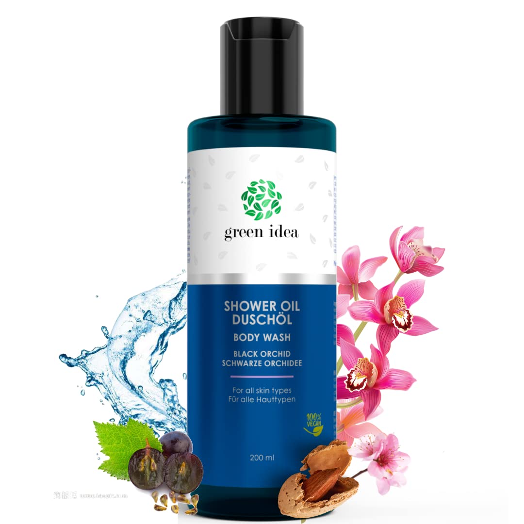 Green idea - Shower Oil Black Orchid - Shower Oil Natural Cosmetics - Shower Oil Very Dry Skin - Vegan, SLES Free, Free from Preservatives - 200 ml