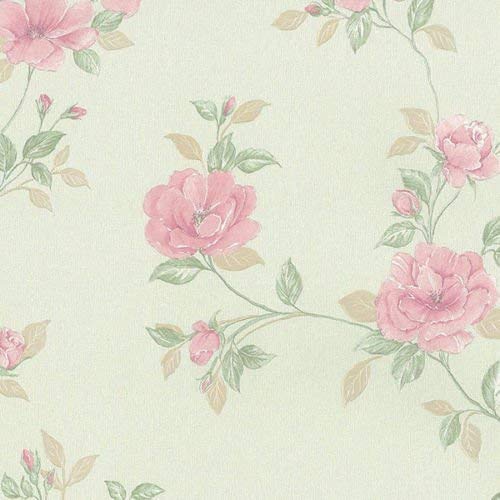 galerie-24 Md29437 – Silk Natural Motifs Of Flowers, Cream, Green, Wallpaper Pink Gall