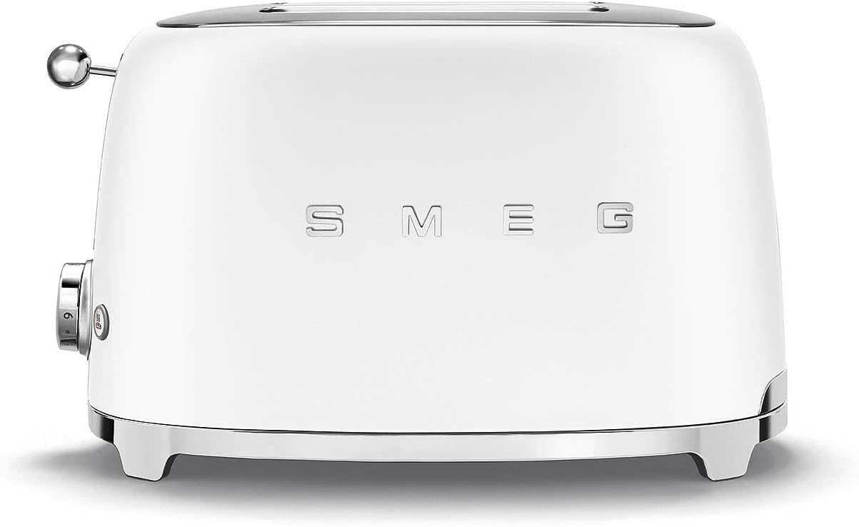 Smeg, 2x2 TSF01WHMEU Toaster, 2 Slots for 2 Slices, 6 Gilding Levels, Heating Function, Defrost and Bagel Function, Collection Drawer, 950 W, Matt White