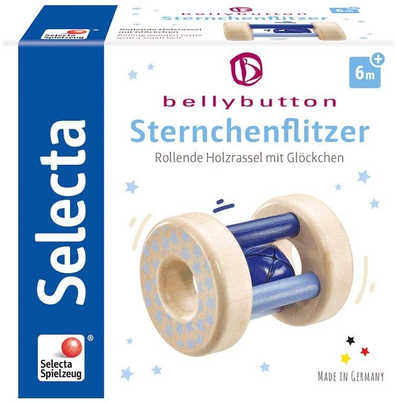 Selecta 64011 Star Racer Grasping Toy and Rattle Bellybuton Blue 10 cm