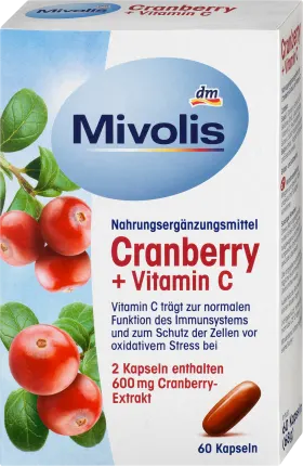 Mivolis Cranberry + vitamin C capsules, 60 st, 68 g