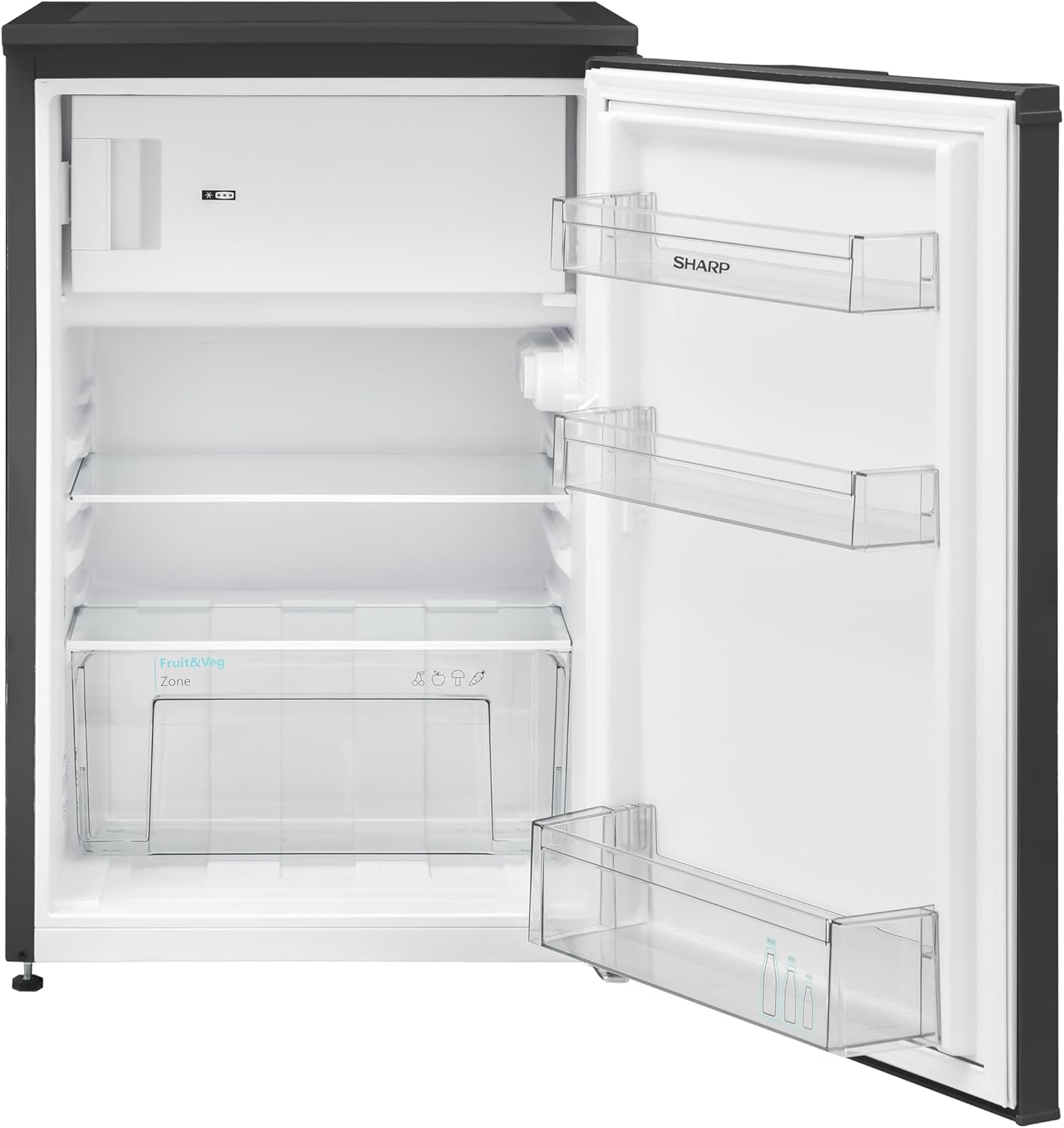 SHARP SJ-UD121T2B-EU Fridge with Freezer, 121 L Net Capacity, of which 17 L in Freezer, Small Fridge with Continuous Temperature Control, LED Interior Lighting, Black