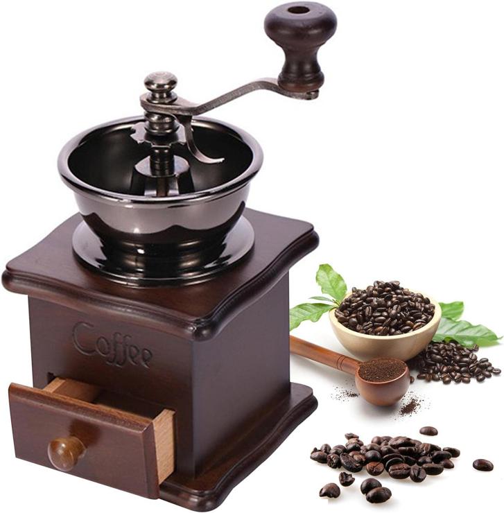 ALEOHALTER Manual Coffee Grinder Adjustable Coarseness Ceramic Grinder Wooden Hand Grinder Coffee Bean Grinder for Home Office Kitchen (Size: 1 Piece)