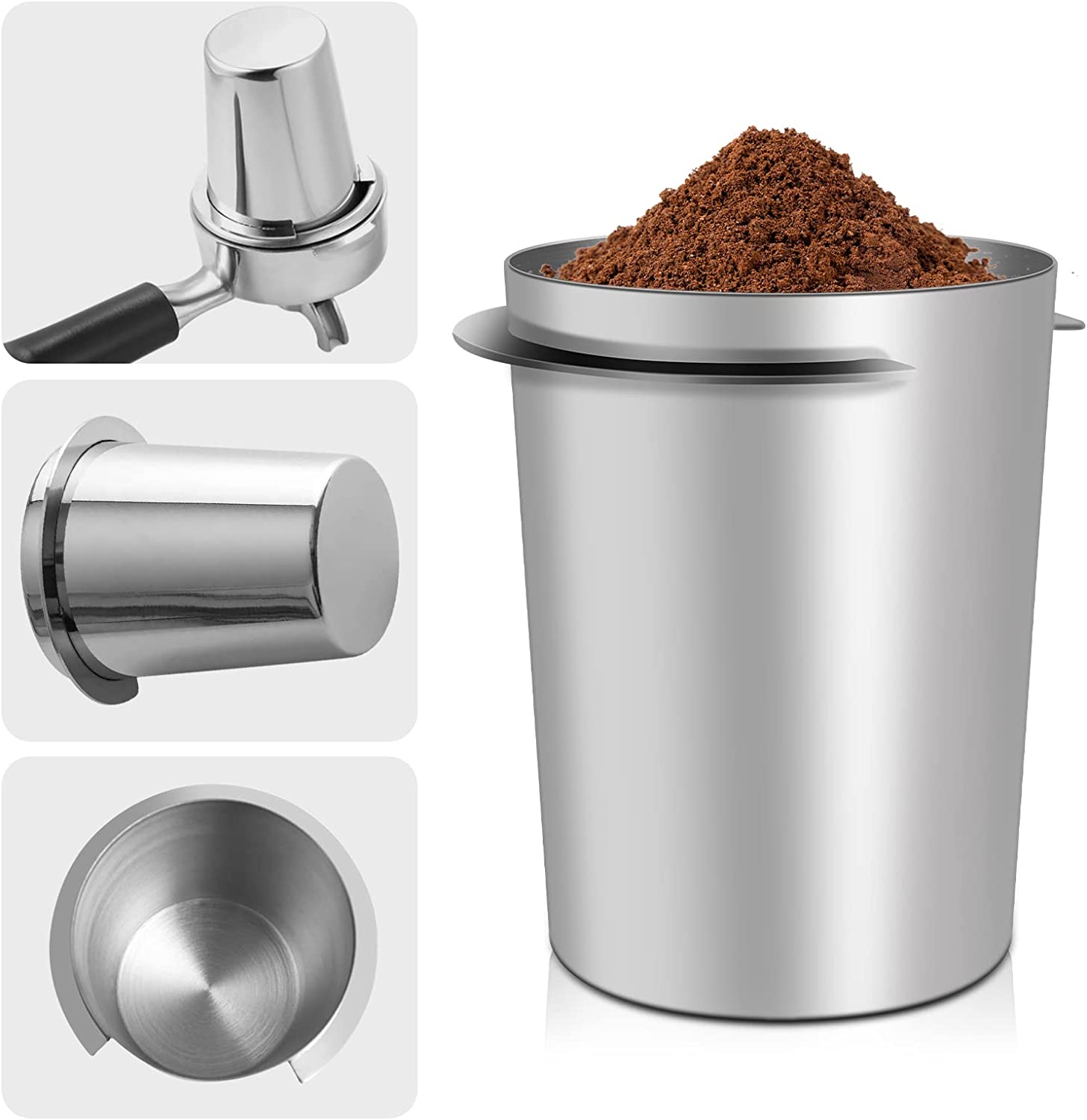 TAIGULII Coffee Filter Carrier Dosing Cup 58 mm Coffee Dosing Cup Stainless Steel Coffee Dosing Cup 58 mm Coffee Dosing Cup 58 mm Powder Feeder Part for Espresso Machine