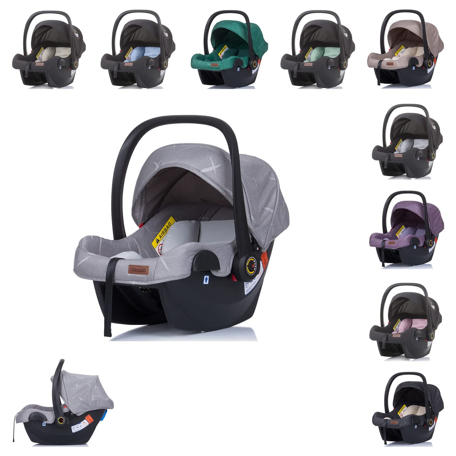 Chipolino Baby Car Seat Duo Smart Group 0+ (0-13 kg), Foldable Sun Canopy, Cushion, Colour: Beige/Yellow
