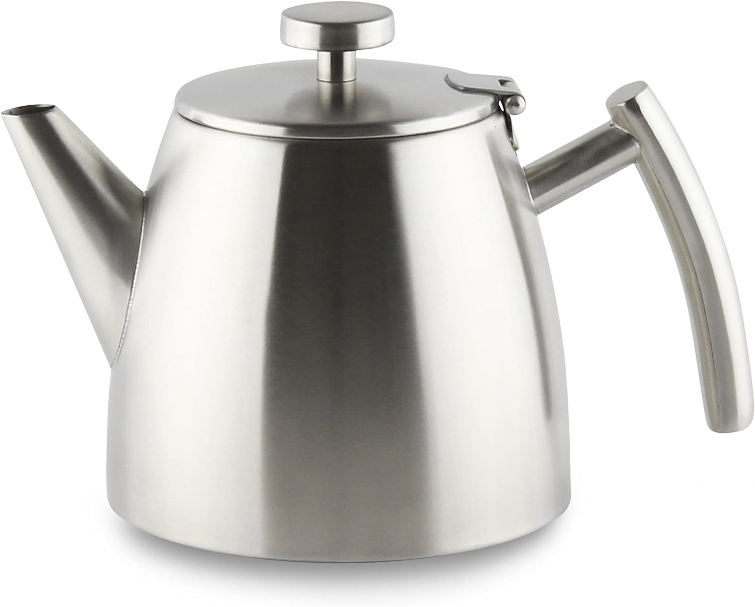 Cafe Ole Double Walled Stainless Steel Teapot with Hinged Lid, Satin, 1.2L/40oz, Satin Finish